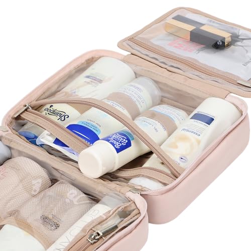 NISHEL Travel Toiletry Bag for Women, Makeup Essentials Organizer, Hanging Case for Accessories, Cosmetics, Medium Size, Pink - color: Pink, size: Medium