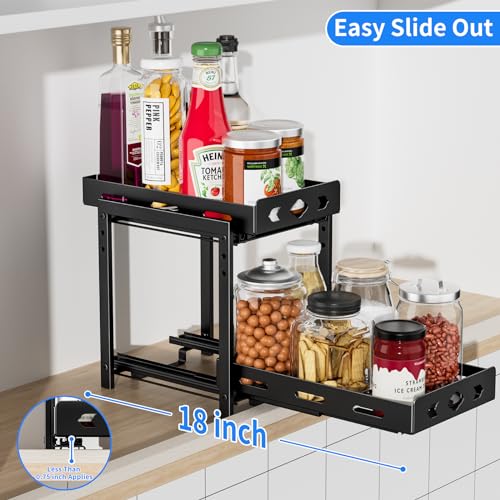 BOIVSHI Pull Out Spice Racks for Inside Cabinets, 2-Tier Cabinet Spice Rack Organizer, Height Adjustable Vertical Spice Rack for Kitchen Cabinet (7.5''Wx10.8''Dx9.2''H, Metal Black) - size: 7.5''Wx10.8''Dx9.2''H,2 Tier
