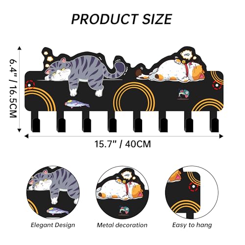 JEWLOVE Cute Key Holder for Wall - Cat Key Holder Wall Mount, Decor for Home Storage, Adorable Cat Art Design in Black for Entryway, Bedroom, Pet Area - color: Black