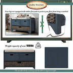 Fully Assembled Storage Bench - Solid Acacia Wood Shoe Organizer with 2 Drawers & Removable Rattan Basket, Rustic Hallway Seating (Navy) - color: Navy