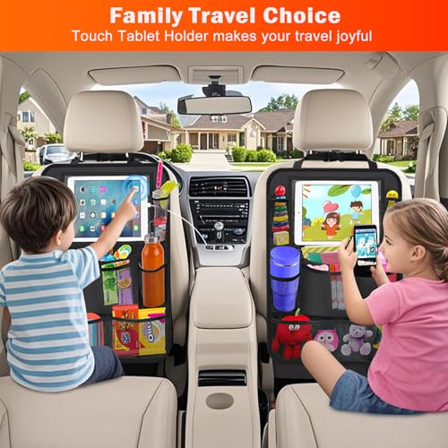 Car Backseat Organizer ，2 Pack Car Organizer Back Seat with 11" Tablet Holder, 10 Storage Pockets Seat Back Protectors Kick Mats for Kids Toddlers, Travel Accessories (Black) - color: Black, size: 2 Pack