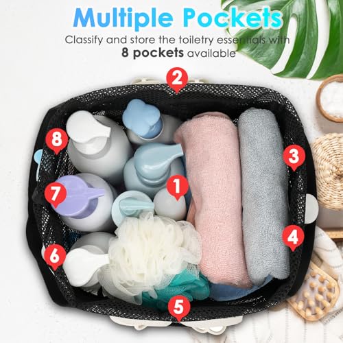 Fammart Mesh Shower Caddy Portable with Drawstring, Dorm Room Essentials for College Girls Guys, 8-Pocket Extra Large Shower Bag Basket Tote for Camping Beach Gym Travel Toiletry Bathroom - color: Extra Large, Drawstring Closure - Black