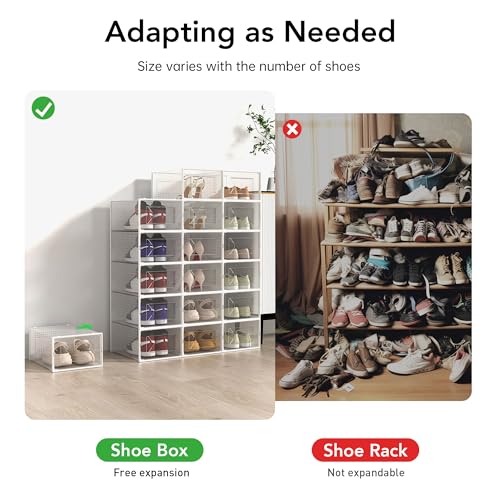 Foluck X-Large Shoe Storage Box, 15 Pack Clear Plastic Stackable Shoe Organizer for Closet, Interlocking Design Shoe Container Bins for Sneakers, Foldable Shoe Rack with Lids, White - color: White