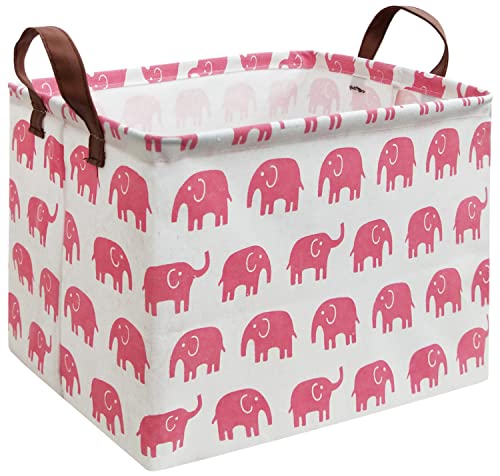 HIYAGON Rectangular Elephant Basket for Baby Kids Pink Basket Fabric Collapsible Storage Bin for Organizing Toys Nursery Clothing Books Gift (Pink Elephant) - color: Pink Elephant