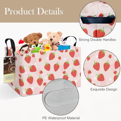 HUNRUNG Rectangle Storage Basket Cute Canvas Organizer Bin for Pet/Children Toys, Books, Clothes Perfect for Rooms/Playroom(REC-Pink Strawberry) - color: REC-Pink Strawberry