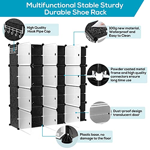 VTRIN Portable Shoe Organizer 48 Pair Tower 4 Tiers Rack for Entryway Shelf Storage Cabinet Stand for Heels Boots Slippers Cabinet Narrow Standing Stackable Space Saver Shoe Rack Black - color: Black+translucent Door