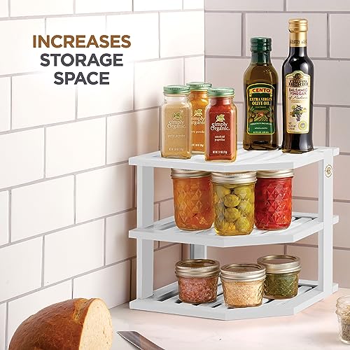 Bambüsi Plate Organizer for Cabinet - Corner Cabinet Organizer and Kitchen Cabinet Organizer Shelf, Kitchen Countertop Organizer for Plates, Dishes and Bowls, Space Saving Corner Rack, White - color: White