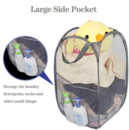 Larpur 2 Pcs Popup Mesh Laundry Baskets, Collapsible and Portable Clothes Washing Laundry Hampers with Reinforced Carry Handles, Gray Clothes Hamper for Home, Travel, College Dorm - color: 2*Grey