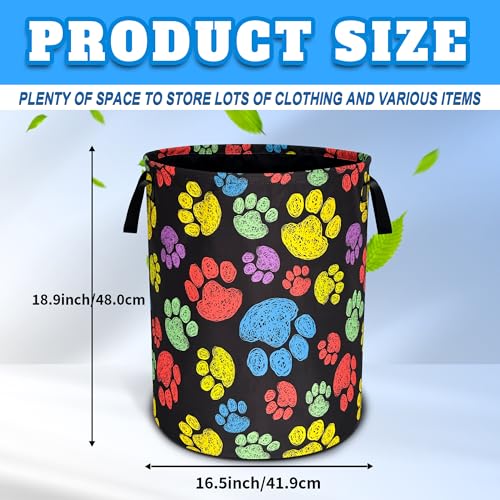 Dog Cat Paw Prints Laundry Basket Oxford Cloth Animal Laundry Hamper With Handle Foldable Portable Clothes Storage Basket 18.9 X 16.5 Inch Storage Bag For Laundry Room/Bathroom/Bedroom/Dormitories - color: Dog Cat Paw Prints