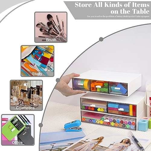 3 Tier Stackable Desk Organizer with 6 Drawers, YOCOMEY Plastic Desktop Storage Box Drawers, Detachable Makeup Storage Office Stationery Supplies Organizer for Office School(New White) - color: New White