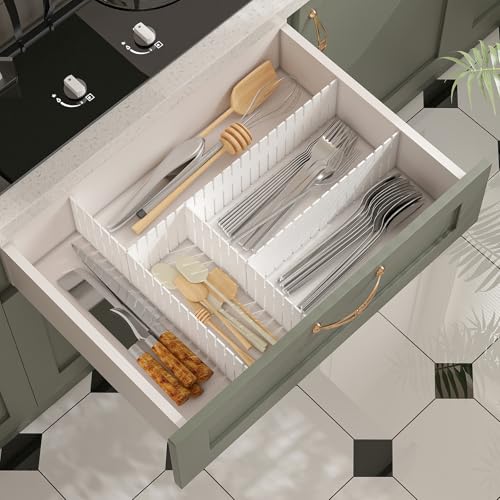 ALBAD Plastic Drawer Dividers Adjustable Drawer Organizer Dividers Separator for Tidying Clutter/Cutlery/Underwear/Socks/Clothes/Dresses/Boxes/Bins in Kitchen Bathroom Bedroom Office (8) - color: White, size: 8
