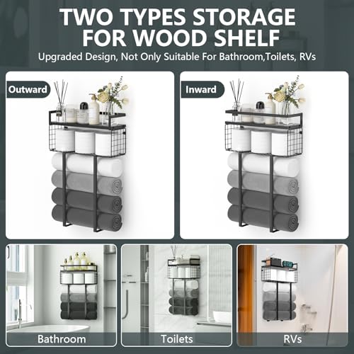 Xstydes Towel Racks for Bathroom, Metal Towel Holder with Storage Basket,Wall Towel Rack for Rolled Towels, Towel Storage for Small Bathroom,Black - color: Black, size: Large