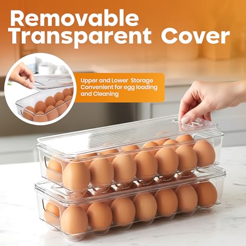 Utopia Home Egg Container With Lid and Handle for Refrigerator - Pack of 3 - Clear Stackable Egg Holder for Kitchen Storage and organization - size: Pack of 3