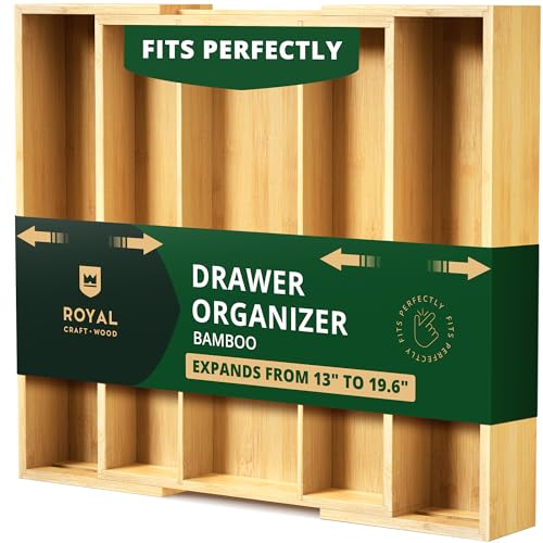 ROYAL CRAFT WOOD Luxury Bamboo Kitchen Drawer Organizer - Silverware Organizer - Utensil Holder and Cutlery Tray with Grooved Drawer Dividers for Flatware and Kitchen Utensils (5 Slot, Natural) - color: Natural, size: 5 Slot