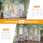 Higeego H11 Heavy Duty Garment Rack, Clothing Rack for Hanging Clothes, Extra Large Closet, Freestanding Wardrobe Closet Organizer and Storage with Hanger Rods, Extendable from 7.8 to 10.8 ft, White - color: White, style: 5 Row
