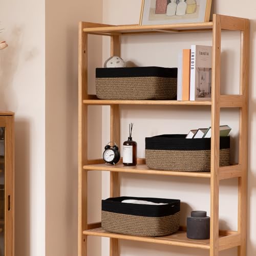 OIASKET Storage Baskets for Organizing 3 Pack, Woven Baskets for Shelves, Closet Organizer Bins Empty Gift Basket Toy Storage for Toys, Books, Towels, Clothes, 15"x11.42"x6.7", Black & Yellow - color: Black & Yellow