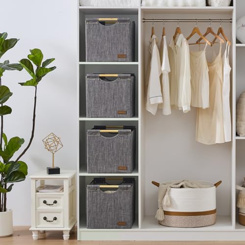 KAKAMAY Collapsible Cube Storage Bins 13x15x13 Inches Dark Grey 2-Pack, Foldable Fabric Organizer Baskets with Wooden Handles for Kallax Shelves, Living Room, Bedroom, Nursery, Closet, Toys, Clothes - color: Dark grey