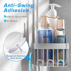 Sewulidon Aluminum Alloy Hanging Shower Caddy for Handheld Shower Heads,Rustproof Hose Shower Organizer 4 Levels Height Adjustable Shower Rack with Hooks,Razor Holder,Soap Holder - color: Aluminum Silver