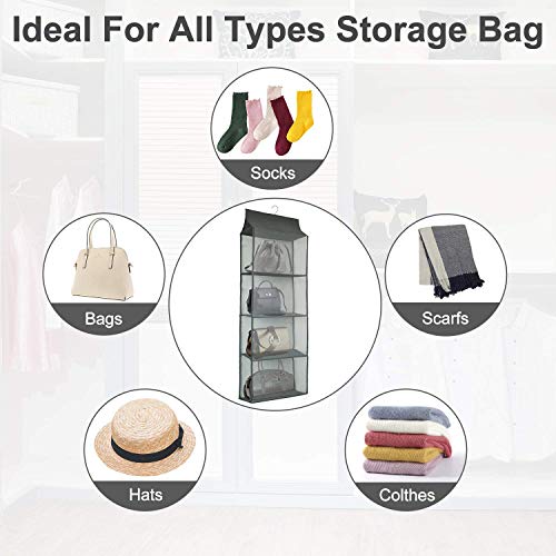 Closet Handbag Purse Holder, Space Saving Hanging Handbag Storage Tote Bag Organizer Holder with 4 Large Heavy-Duty Mesh Shelves for Wardrobe Closet(Pack of 2 Gray) - color: Pack of 2 Gray