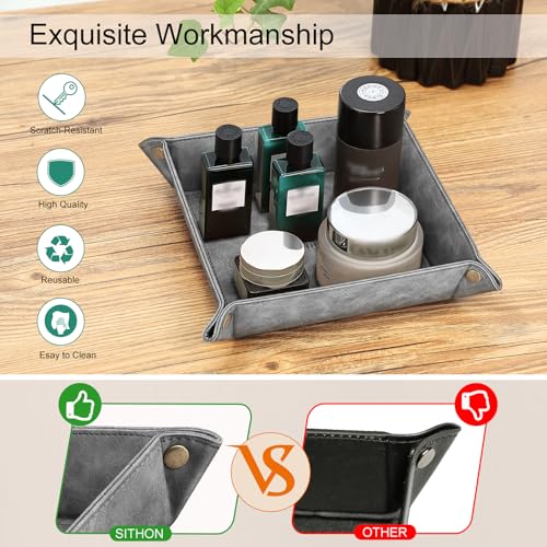 SITHON Valet Tray Desktop Storage Organizer – Premium PU Leather Catchall Bedside Vanity Tray Nightstand Caddy Holder for Remote Controller, Keys, Phone, Wallet, Coin, Jewelry (Gray) - color: Gray