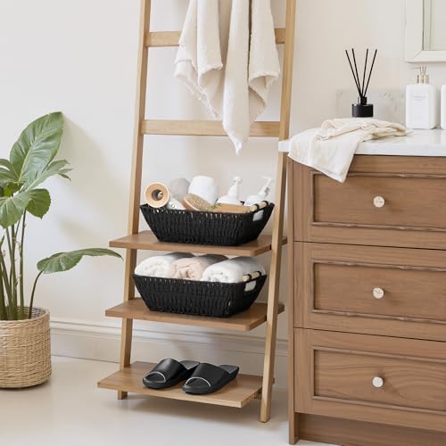 StorageWorks Large Wicker Storage Basket for Organizing with Wooden Handles, Toilet Paper Baskets for Shelf, Black, 2-Pack - color: Black, size: Medium