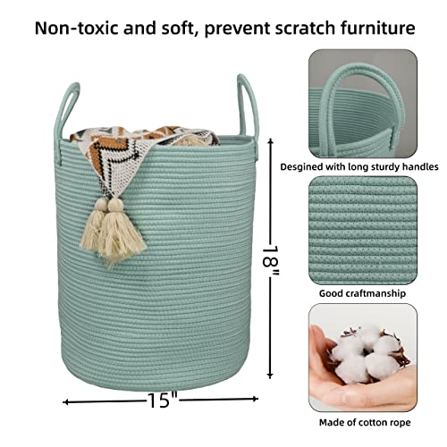 XUANGUO Cotton Rope Laundry Basket Hamper for Clothes Woven Storage Basket for Living Room Bedroom Boho Tall Rope Baskets for Blanket Toys Pillow Towels Baby Nursery Hamper Bin Large light green - color: light green, size: Regular