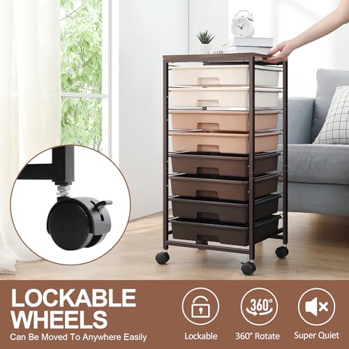 SYKIARIOL Rolling Storage Cart with Drawers, Rolling Drawer Cart and Wooden Tabletop,Storage Drawer Cart for Living Room,Classroom,Bedroom,Bathroom,Dorm,Office,Brown Gradient - color: Brown Gradient