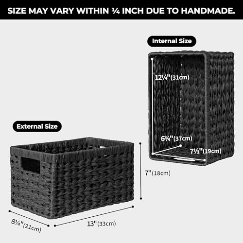 GRANNY SAYS Wicker Basket, Decorative Woven Baskets for Storage, Waterproof Storage Basket Organizer, Wicker Storage Basket for Organizing, 2-Pack, Black - color: Black, size: 13"L x 8 ¼"W x 7"H