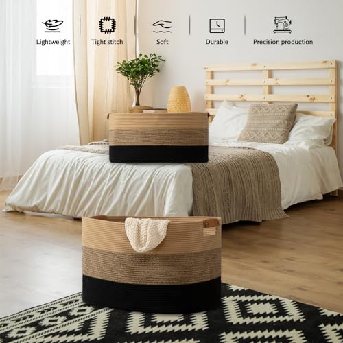 danpinera Large Woven Basket, 108L Large Blanket Basket for Living Room, Nursery, Cotton Woven Hamper for Toy Organizing & Laundry, 25’’*16’’*16’’ Gradient Linen - color: Gradient linen, size: 108L