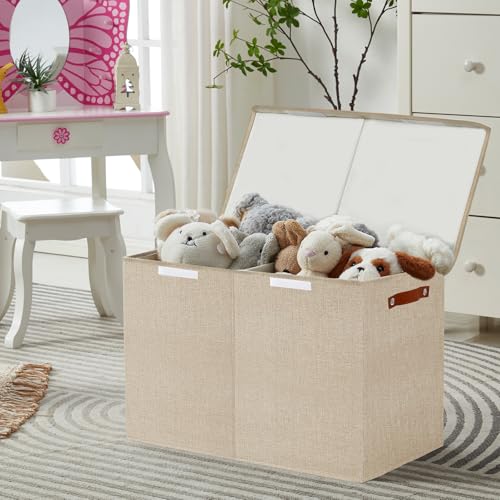 Bagnizer Large Toy Storage Box with Lids, Collapsible Sturdy Baby Storage Organizer Chest Bin Basket for Kids, Boys, Girls, Playroom, Nursery, Bedroom, Closet 25"x13"x16" (Khaki) - color: Khaki