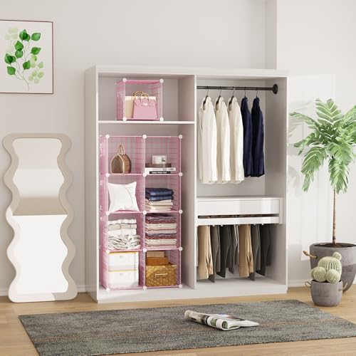 C&AHOME Wire Cube Storage, 9 - Cube Organizer Metal C Grids, Modular Shelves Units, Closet Organizer, Ideal for Home, Office, Living Room, 36.6”L x 12.4”W x 48.4”H, Pink UWCS3009P - color: Pink, size: 9 Cube