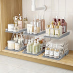 3 Pack Bathroom Organizers and Storage - Multi-Purpose,2-Tier Clear Pull Out Organization for Bathroom,Under Sink,Kitchen,Vanity,Countertop,Cabinet,Pantry & Medicine Cabinet,Grey