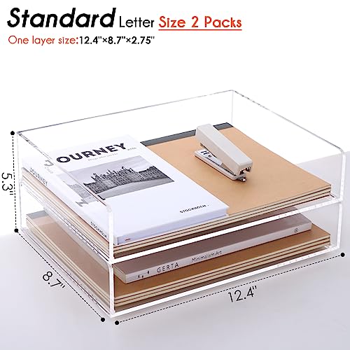 HeZone Paper Organizer, 2 Tier Stackable A4 Size Acrylic Letter Tray, Office/Home/School Organization - Clear - style: 2-layer horizontal tray