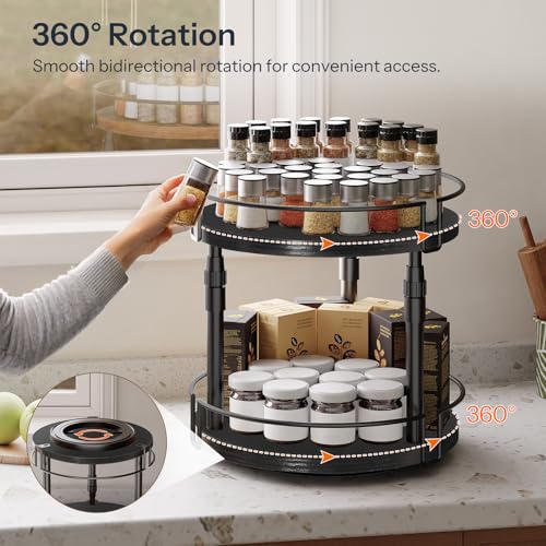 HOOBRO Lazy Susan Organizer Spice Rack, 2-Tier Height Adjustable Rotating Lazy Turntable Spice Organizer, for Kitchen Countertop and Cabinet, Black BB05TL01 - color: Black