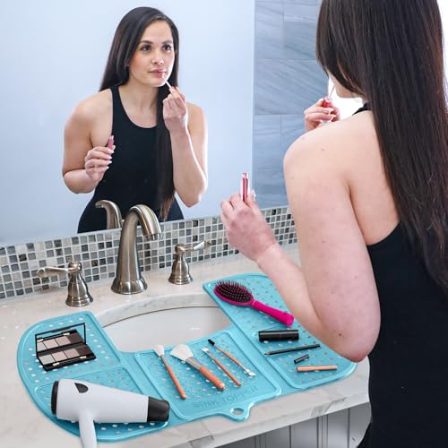 Sink Topper Bathroom Sink Cover for Counter Space & Storage Saver | RV Must Haves | Silicone Foldable Beauty Makeup Brush Cleaning Mat | Hot Tools | RV Sink Cover | Large, Pacific Blue - color: Pacific Blue, size: Large