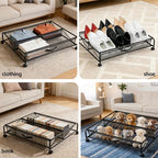 Under Bed Shoe Storage Organizer, 2-Pack Metal Mesh Storage Drawers with Wheels – Rolling Underbed Shoe Organizer for Space Saving Bedroom Organization (Black)
