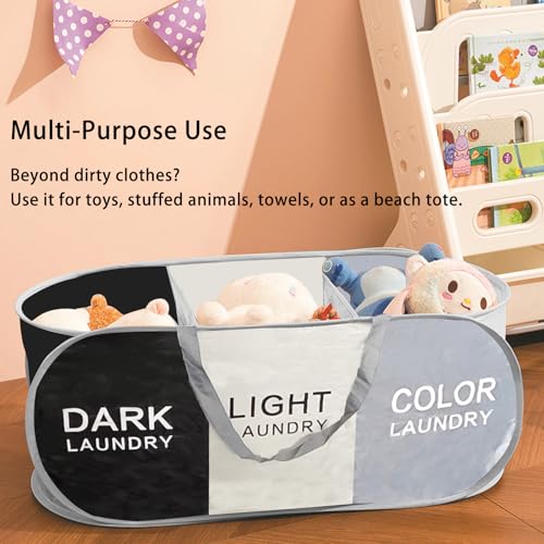 Foldable Pop Up Laundry Hamper, 3 Compartment Laundry Basket Collapsible, Easy to Sort Clothes Hampers for Laundry Room, Dorm Room Essential - color: 3 Compartments
