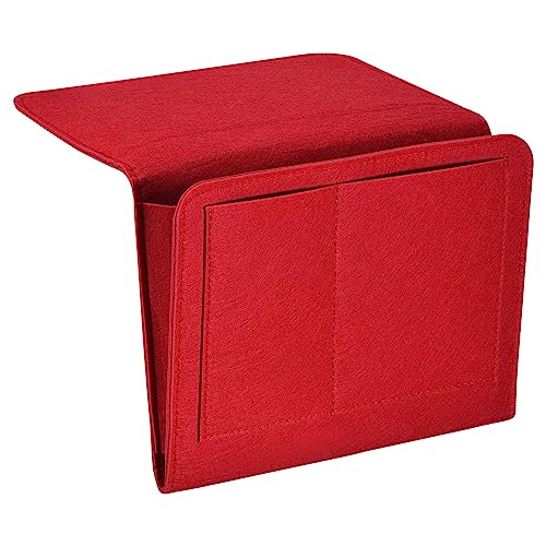 PATIKIL 11in Bedside Caddy, Bed Caddy Bedside Organizer Hanging 5 Pocket Soft Felt Bed Pockets Bedside Storage Organizer Remote Control Holder for Bedroom Phones Glasses, Red - color: Red, size: 10.6*8.6inch