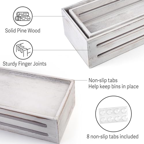 LotFancy Bathroom Decor Box, 2 Pack Wooden Toilet Paper Holder, White Toilet Storage Basket for Back of Toilet, Farmhouse Toilet Tank Topper - color: White (Hollowed-out)