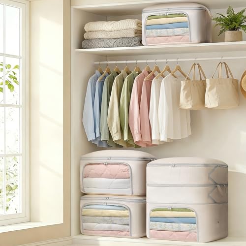 Comforter Storage Bag - 130L Blanket Storage Bags Front-opening Ultra Space Saving Self Compression Organizer, Washable Compression Bags for Storage Comforter Blanket, 1 Pack, Beige - color: Beige, size: 130L
