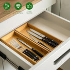 guiogc Bamboo Drawer Silverware Organizer, Utensil Organizer, Bamboo Storage Box Wood Silverware Tray for Drawer Set of 2 - size: 11.8" x 4" x 1.78"