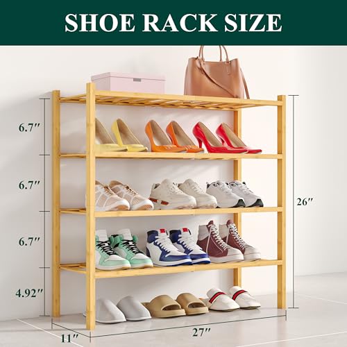 Smiry Shoe Rack, 4 Tier Bamboo Shoe Organizer, Stackable Free Standing Wooden Shoe Storage Shelf for Closet, Entryway, Front Door Entrance, Natural - color: Natural, size: 26.80" Wide - 4 Tier - Regular