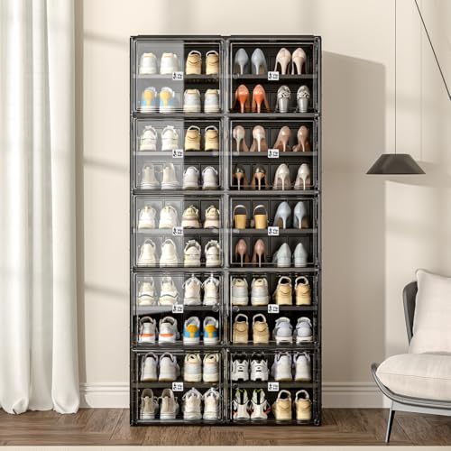 Vipbox Shoe Rack Organizer Cabinet for Closet Entryway,Clear Shoe Storage Boxes Stackable Sneaker Storage with Door Easy Assembly Black Shoe Cabinet with Lids Large 10 Tiers 40 Pairs - size: 10 Tiers 40 Pairs