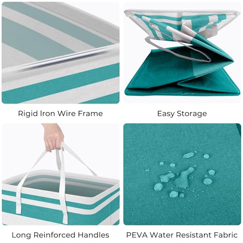 HomeHacks 2-Pack Large Laundry Basket, Waterproof, Freestanding Laundry Hamper, Collapsible Tall Clothes Hamper with Extended Handles for Clothes Toys in the Dorm and Family (Green, 88L) - color: Green, size: 88L