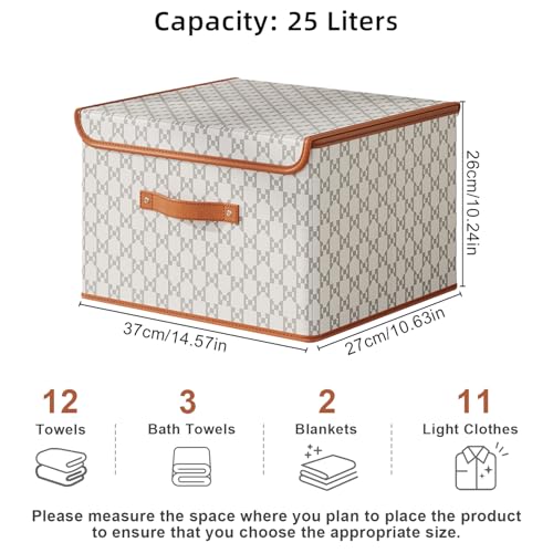Tuza 4 Pack Fabric Storage Bins with Lids, Collapsible Closet Organizer Container, Decorative Storage Boxes with Lids for Organizing Clothes, Blanket, Grey & White, Medium - color: Grey & White, size: 4 Pack - Medium