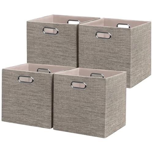 Posprica Storage Basket Bins,12×12 Foldable Storage Cube Boxes Fabric Drawer for Closet Shelf Cabinet Bookcase,4pcs,Coffee - color: Coffee, size: 12×12×12/4pcs