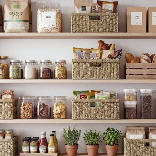 StorageWorks Large Wicker Baskets for Organizing, Seagrass Storage Basket with Built-in Handles for Pantry, Entryway, Living Room, 1 Pack - color: Natural (Seagrass), size: 15"L x 11"W x 6 ¾"H