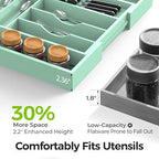 Bamboo Kitchen Drawer Organizer, Expandable Silverware Organizer with Removable Knife Block, 6-8 Slots- Utensil Holder & Cutlery Tray Drawer Dividers, 2.36" Deep for Extra Capacity, Cyan - color: Cyan