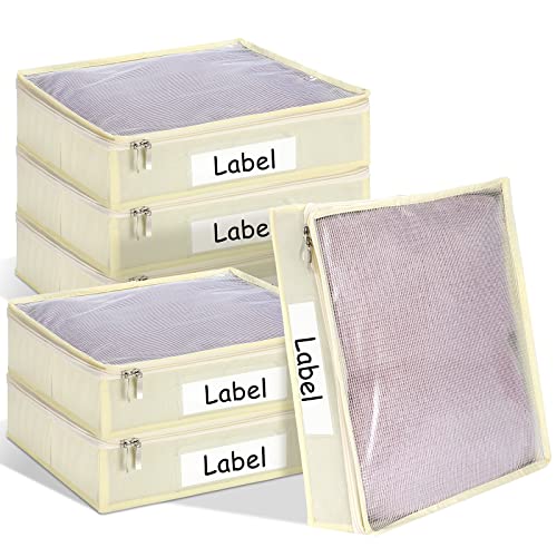 Panelee 6 Pcs 14 x 12 x 3 Inch Sweater Storage Bags Easy Gliding Zippered Sweater Package Organizer Closets Under The Bed Zippered Storage Bags with Label Pocket to Avoid Dust Dirt(Beige) - color: Beige