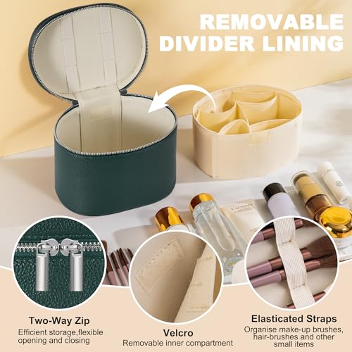 Makeup Bag Vanity Case Cosmetic Bag with Removable Divider Travel Toiletry Bag for Women Portable Make up Box Organizer, Green - color: Green